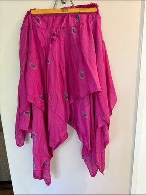 Boho Asymmetrical Handkerchief Skirt in Vibrant Pink